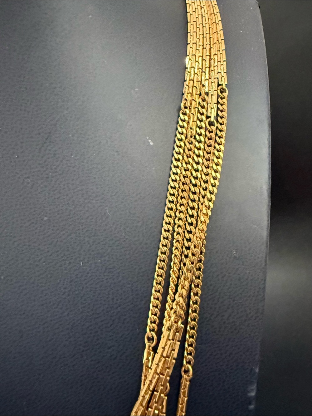Vintage MONET Gold-tone Multistrand Five Graduated Draping Chain Necklace - Picture 6 of 12